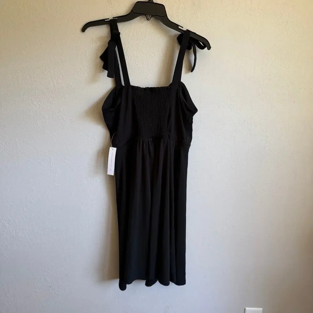 NWT ModCloth Black Mini Dress Tie Sleeveless Dress Womens L Minimalist Coquette